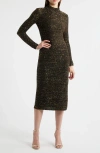Elie Tahari The Angelina Sequin Long Sleeve Midi Dress In Brown
