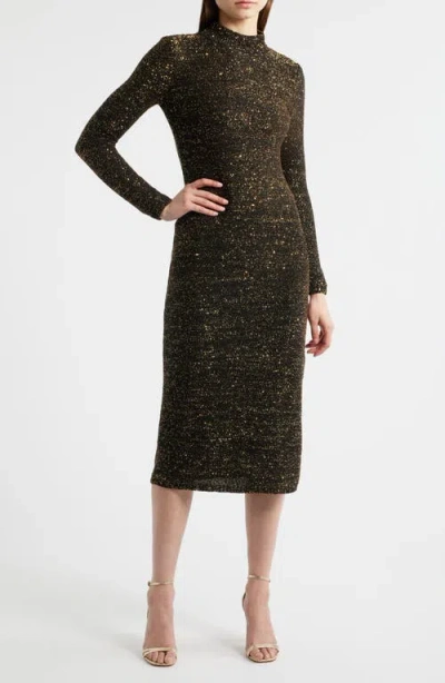 Elie Tahari The Angelina Sequin Long Sleeve Midi Dress In Brown