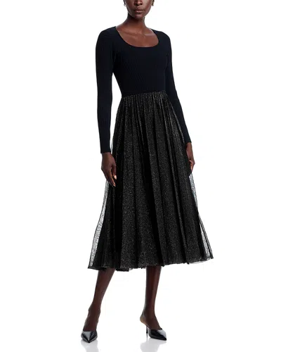 Elie Tahari The Angelique Mixed Media Midi Dress In Black