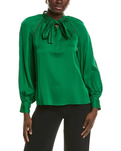 Elie Tahari The Angie Tie Neck Stretch Silk Top In Green