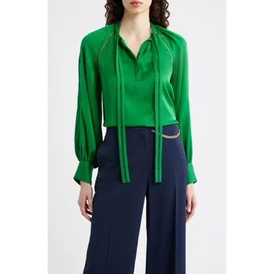 Elie Tahari The Angie Tie Neck Stretch Silk Top In Green