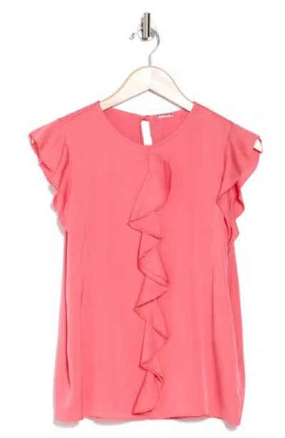 Elie Tahari The Anya Ruffle Cap Sleeve Silk Blend Top In Pink