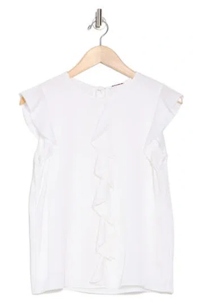 Elie Tahari The Anya Ruffle Cap Sleeve Silk Blend Top In White
