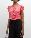 Elie Tahari The Anya Ruffle Cap Sleeve Silk Blend Top In Island Pink