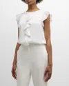 Elie Tahari The Anya Sleeveless Ruffle Blouse In Sky White