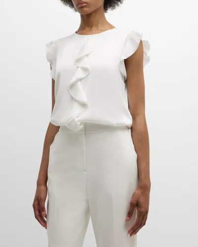 Elie Tahari The Anya Sleeveless Ruffle Blouse In White