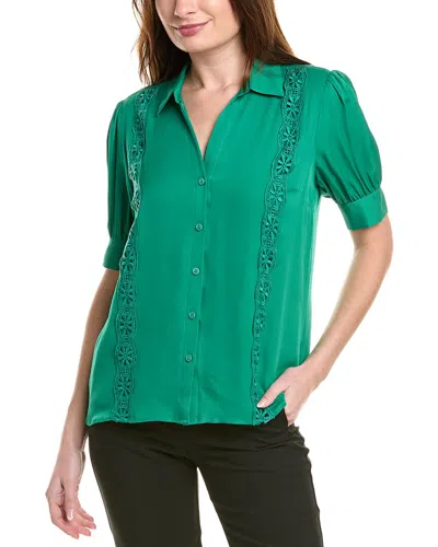Elie Tahari The Aram Crochet-trim Silk Blouse In Green
