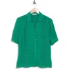 Elie Tahari The Aram Floral Embroidered Short Sleeve Silk Button-up Shirt In Green