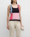 Elie Tahari The Aurelia Sleeveless Colorblock Sweater In Island Pink/dark Island Pink/noir/ Blue Breeze