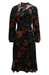 Elie Tahari The Becca Long Sleeve Floral Velvet Burnout Midi Dress In Black