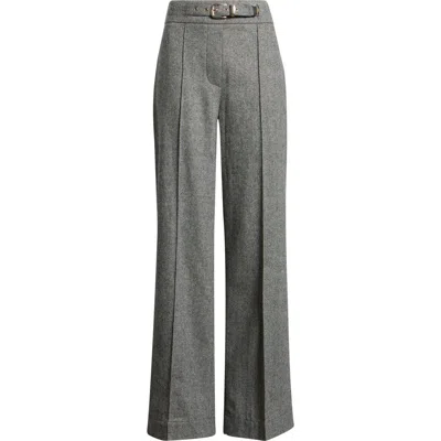 Elie Tahari The Brenda Belt Detail High Waist Wide Leg Pants In Gray