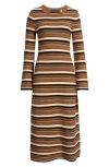 Elie Tahari The Cammie Stripe Long Sleeve Sweater Midi Dress In Brown