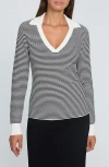 Elie Tahari The Carlotta Split Neck Sweater In Noir With Sky White