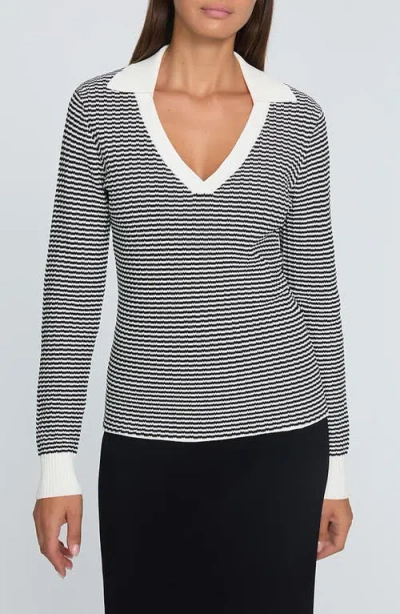 Elie Tahari The Carlotta Split Neck Sweater In Noir With Sky White