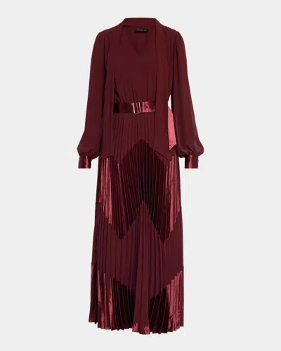 Elie Tahari The Carrie Pleated Chevron Maxi Dress In Brown