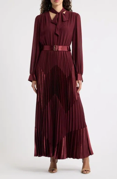 Elie Tahari The Carrie Pleated Chiffon Dress In Noir Berry