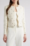 Elie Tahari The Celia Open-front Heart Stud Jacket In Soft White