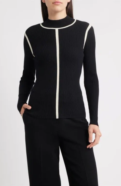 Elie Tahari The Chani Rib Mock Neck Top In Black