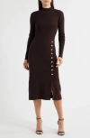 Elie Tahari The Chaya Button Detail Long Sleeve Sweater Dress In Brown