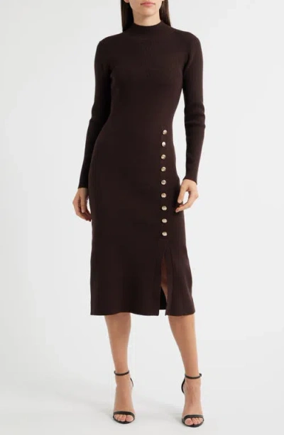 Elie Tahari The Chaya Button Detail Long Sleeve Sweater Dress In Brown