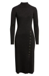 Elie Tahari The Chaya Metallic Button Detail Long Sleeve Sweater Dress In Black
