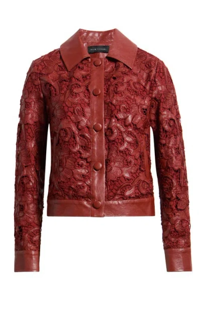 Elie Tahari The Chayenne Faux Leather Lace Jacket In Red