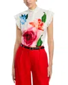 Elie Tahari The Chloe Ruffle Floral Stretch Silk Button-up Shirt In Spring Memories