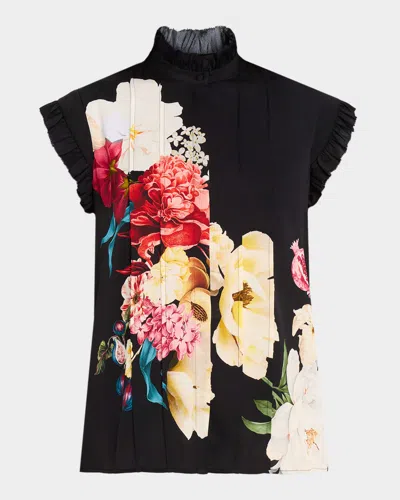 Elie Tahari The Chloe Floral-print Ruffle Top In Multi