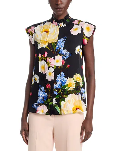 Elie Tahari The Chloe Moon Flower Silk Blend Button-up Shirt In Black