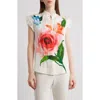 Elie Tahari The Chloe Ruffle Floral Stretch Silk Button-up Shirt In Spring Memory