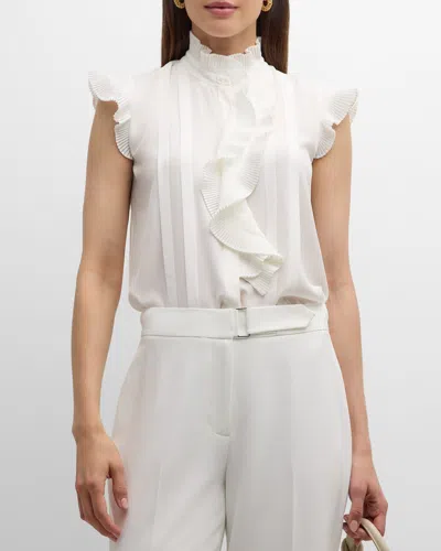 Elie Tahari Women's The Chloe Silk Pleated Ruffled Blouse In Sky White