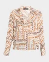 Elie Tahari The Ciaran Cowl-neck Stretch Silk Blouse In Gilded Chain With White Ground