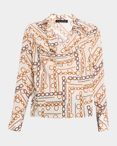 Elie Tahari The Ciaran Cowl-neck Stretch Silk Blouse In Gilded Chain White
