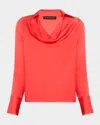 Shop Elie Tahari The Ciaran Cowl-neck Stretch Silk Blouse In Hibiscus