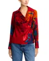 Elie Tahari The Ciaran Abstract Print Stretch Silk Top In Red
