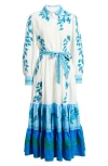 Elie Tahari The Cleo Embroidered Colorblock Midi Shirtdress