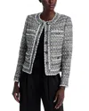 Elie Tahari The Dakota Fringe Trim Tweed Jacket In Gray