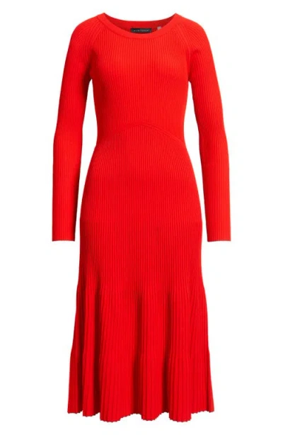 Elie Tahari The Delaney Long Sleeve Rib Sweater Dress In Red