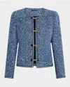 Elie Tahari The Dionne Chain-button Tweed Jacket In Cremona Blue Tweed
