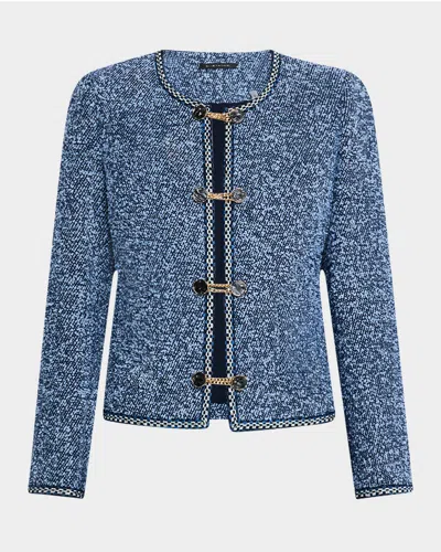 Elie Tahari The Dionne Chain-button Tweed Jacket In Cremona Blue Tweed