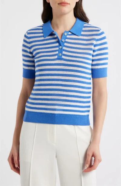 Elie Tahari The Elliot Stripe Polo Sweater In Blue