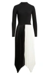 Elie Tahari The Elsa Long Sleeve Mixed Media Midi Dress In Black
