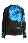 Elie Tahari The Ember Placed Floral Silk Blend Top In Black