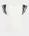 Elie Tahari The Emily Embroidered Flutter-sleeve Sweater In Sky White With Noir