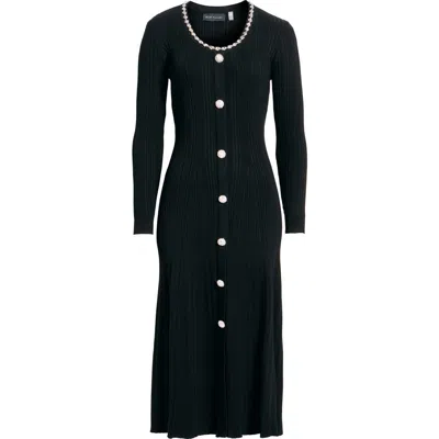 Elie Tahari The Emmie Rhinestone Detail Long Sleeve Knit Dress In Black
