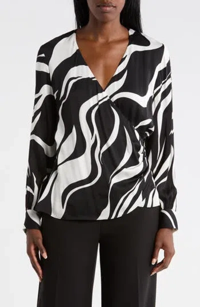 Elie Tahari The Estelle Wrap Front Silk Blend Top In Black