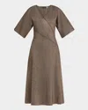 Elie Tahari The Everly Lurex Wide-sleeve Midi Sweater Dress In Noir With Gold Lurex