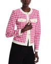 Elie Tahari The Farley Houndstooth Tweed Jacket In Haute Pink Houndstooth
