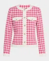 Elie Tahari The Farley Houndstooth Tweed Jacket In Haute Pink Houndstooth