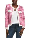 Elie Tahari The Farley Houndstooth Tweed Jacket In Pink